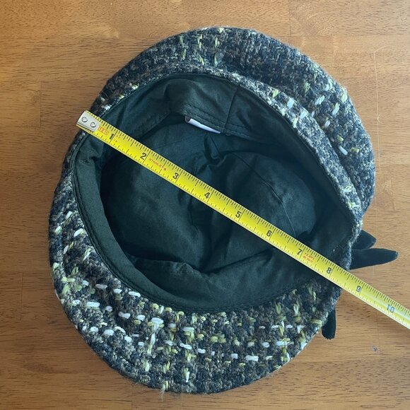 NWOT Size L/XL H&M green white plaid newsboy cap with green velvet bow - Picture 7 of 10